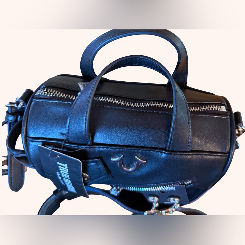 True Religion NWT Black Crossbody Silver Details Denim Strap & Earrings (P132) - Picture 11 of 15